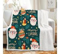 Linfye Plaid Sherpa 160x200 cm PèRe NoëL, Couverture Polaire Epais et Chaud - Grand Plaid Doux avecLumièRes Jeté de Canapé Lit 2 Personne, Salon - Couverture Epaisse et Douce pour Hiver - Vert Foncé