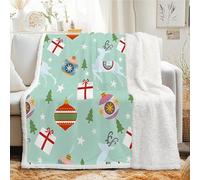 Linfye Plaid Sherpa Renne étoilé Couverture Polaire 130x170 cm - Petit Plaid Epais et Chaud avec Noël, Jeté de Canapé Lit 1 Personne, Bureau - Couverture Doux et Moelleuse pour Hiver - Festif