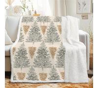 Linfye Plaid Sherpa Sapin de NoëL Luxueux Couverture Polaire 130x170 cm - Petit Plaid Epais et Chaud avec NoëL Jeté de Canapé Lit 1 Personne, Bureau - Couverture Doux et Moelleuse pour Hiver - Beige