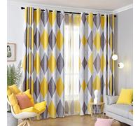 Linfye Rideau Occultant Jaune Gris Rideaux Occultants Oeillets Rideau Thermique Ombre Isolant Anti Froid Rideaux à Opaque pour Salon Chambre Draperies 140x260, 2 PièCe