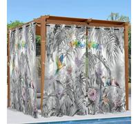 Linfye Rideaux D'extérieur Imperméable, Gris Rideau Exterieur Impermeable Perroquet coloré Rideau pour Pergola Terrasse Cabane Tonnelle Jardin, Rideaux Occultant Thermiques 2 Pièces 132 x 213 cm