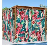 Linfye Rideaux D'extérieur Imperméable, Rose Rideau Exterieur Impermeable Perroquet Rideau pour Pergola Terrasse Cabane Tonnelle Jardin, Rideaux Occultant Thermiques 2 Pièces 132 x 240 cm