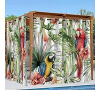 Linfye Rideaux D'extérieur Imperméable, Rouge Rideau Exterieur Impermeable Perroquet végétal Rideau pour Pergola Terrasse Cabane Tonnelle Jardin, Rideaux Occultant Thermiques 2 Pièces 132 x 240 cm