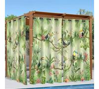 Linfye Rideaux D'extérieur Imperméable, Vert Rideau Exterieur Impermeable Plante à Fleurs Rideau pour Pergola Terrasse Cabane Tonnelle Jardin, Rideaux Occultant Thermiques 2 Pièces 132 x 213 cm