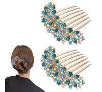 Ling & Bai Lot de 2 peignes à cheveux de mariage avec strass incrustés de fleurs - Accessoires de cheveux pour femmes et filles (bleu)
