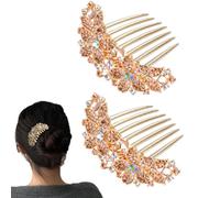 Ling & Bai Lot de 2 peignes à cheveux de mariage avec strass incrustés de fleurs - Accessoires de cheveux pour femmes et filles (champagne)