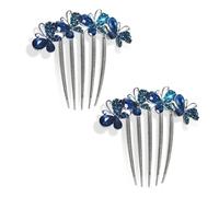 Ling & Bai Lot de 2 peignes à cheveux en forme de papillon avec strass incrustés de fleurs en cristal pour femmes et filles (bleu marine)
