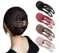 Ling & Bai Lot de 4 grandes pinces à cheveux plates rectangulaires antidérapantes pour cheveux fins et épais (noir, rouge, marron, rose)