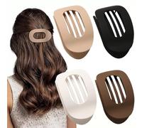 Ling & Bai Lot de 4 pinces à cheveux plates pour femme, mates et solides, design incurvé, accessoires pour filles, cheveux épais et fins (blanc, café foncé, noir, café clair)