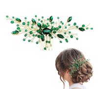 Ling & Bai Peigne à cheveux de mariage, accessoire de cheveux en cristal vert émeraude avec strass dorés pour femmes, demoiselles d'honneur et filles (vert)