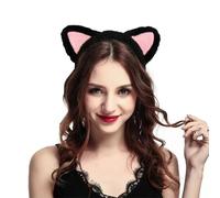 Ling & Bai Serre-tête avec oreilles de chat noires en peluche pour Halloween, maquillage, soins de la peau, douche (noir, taille unique)