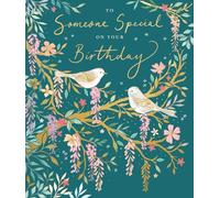 Ling Design Carte d'anniversaire pour quelqu'un de spécial - Motif floral et oiseau - Finition aluminium - Élégante carte de vœux d'anniversaire pour femme