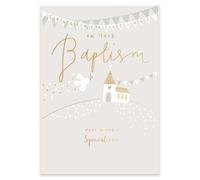 Ling Design Congratulations On Your Baptism for Boy or Girl - Joli motif église - Finition feuille d'or - Carte de vœux religieuse de qualité supérieure avec enveloppe - Respectueux de l'environnement