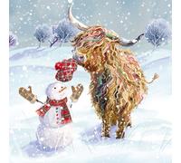 Ling Design Lot de 10 cartes de vœux de Noël caritatives de qualité supérieure avec enveloppes, vache des Highlands festives et bonhomme de neige - Soutenir les organismes de bienfaisance britanniques
