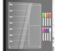 Ling Planificateur de repas magnétique en acrylique et tableau de menu hebdomadaire pour réfrigérateur - Calendrier transparent effaçable à sec avec 8 marqueurs - Liste de courses, tâches à faire