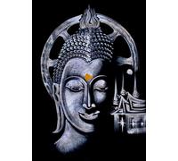 Ling.Shop Toile Bouddha Zen Blanc 100x70 cm - Velours Noir & Feuille d’Or - Décoration Murale Minimaliste (Temple nuit 3)