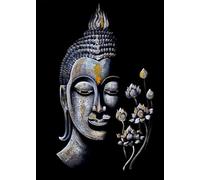 Ling.Shop Toile Bouddha Zen Blanc & Or 100x70 cm - Velours Noir & Feuille d’Or - Décoration Murale Méditation (Bouquet Lotus)