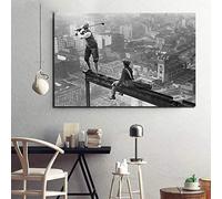 Ling88 Impressions sur Toile Posters,Golf sur Une Affiche Rétro De Gratte-Ciel, Décor À La Maison Moderne Toile Peinture Tee Temps Golf Noir Et Blanc, New York City Wall Art Photo-50X70Cm