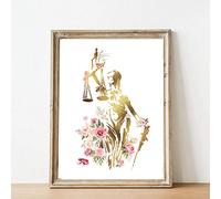 Ling88 Posters,Muraux,Lady Justice Avocat Mur Art Imprime Droit Étudiant Cadeau, Aquarelle Art Floral Toile Peinture Avocat Affiche Avocat Bureau Décor, pour Les Murs De La Chambre Adulte_40X60Cm