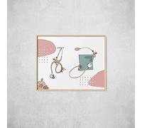 Ling88 Tableau Decoration Murale, Décoration De Bureau Pédiatrique, Stéthoscope, Tension Artérielle, Otoscope, Pilules, Médicaments, Cadeau Infirmière Médecin, Art Mural Médecin, Pédiatrie - 50X70Cm