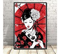 Ling88 Tableau Decoration Murale,Impressions Peinture Photos Art Mural Ruby Geisha Samouraï Japonais Modulaire Nordique Toile Affiche Fond De Chevet Moderne, pour Murs De Chambre Adulte-50X70Cm
