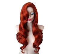 LINGCOS Jessica Rabbit Wavy Long Copper Red Hair Little Mermaid Princess Ariel Heat Resistant Cosplay Costume Wig + Wig Cap