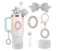Lingdeer Ensemble d'accessoires pour bouteille d'eau pour tasse Stanley de 887 ml, breloques en forme de lettre bling-bling, housse de paille en diamant, bottes en silicone à paillettes, autocollant