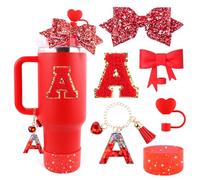 Lingdeer Ensemble d'accessoires pour gobelet Stanley de 887 ml et 1200 ml avec poignée, breloques en forme de lettre, nœud et couvercle de paille en diamant, autocollant personnalisé pour accessoires