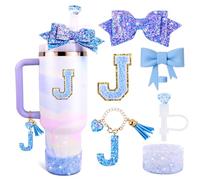 Lingdeer Ensemble d'accessoires pour gobelet Stanley de 887 ml et 1200 ml avec poignée, breloques en forme de lettre, nœud et couvercle de paille en diamant, autocollant personnalisé pour accessoires