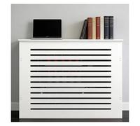 LINGDSWULING Cache Radiateur en MDF Peint Couvercle Armoire avec Bois Et Grille Étagère Hauteur Intérieure Couverture De Chauffage À Lattes Horizontales Blanches(80x80x20cm(32x32x8in))