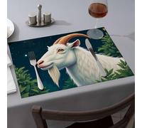 Linge de cuisine et de table Une chèvre blanche avec des cornes dorées se tient au milieu d'une verdure luxuriante sous un ciel étoilé pour salle à manger, nappe occidentale de qualité supérieure pour