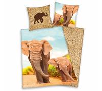 Linge De Lit Éléphant Avec Bébé 135x200 Cm (80x80 Cm)