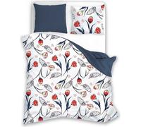 Linge de lit en coton 160x200 blanc rouge rouge bleu foncé fleurs 012 Fashion 23 Faro