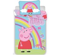 Linge de lit - Peppa Pig - Drap enfant 100x135 cm - Housse de coussin 40x60 cm - 100% coton - Arc en ciel