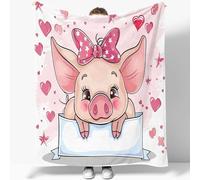 Linge de Lit Plaid Flanelle 100 x 130 cm, Clair Couverture Moelleuse et Chaude, Graffiti Animal Dessin Animé Cochon Plaid Sherpa Confortable, Couverture Facile d'entretien pour Canapé et Lit