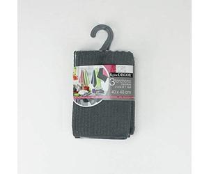 Linge Décor 1790125 Lot de 3 Torchons 2 Unis/1 Rayé Cuistot Coton Anthracite 40 x 40 cm