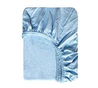 Linge des Familles - Drap Housse Extensible Coton Peigné pour lit 1 Personne 90x190/200 au 100x200 - Bleu Clair - Bonnet 30 cm - Pose Facile