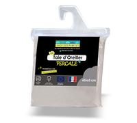 Linge des Familles - Taie d'oreiller 65x65 cm - 100% Coton Percale - Coloris Lin - Housse de Coussin à Rabat - Label Oeko-TEX® Standard 100 - Fabriquée en Europe