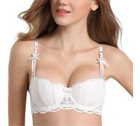 Lingerie Balcon Sexy pour Femme pour Soutien-gorge avec nœud en Dentelle Push Up et Culotte Ensemble de Culotte, blanc, 85C