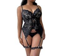 Lingerie Balconnet Ensemble de Lingerie Grande Taille brodé en Dentelle pour Femme Costume passionné Lingerie Sexy Ouvert (Black, XXXXL)