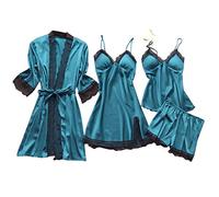Lingerie Balconnet Pyjama Dentelle en Soie Robe de Nuit Robe Lingerie Femmes vêtements de Nuit Chat Lingerie (Blue, L)