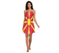 Lingerie basique en satin avec drapeau national de Macédoine du Nord, robe caraco en satin, chemises de nuit sans manches pour femme, S, Drapeau national de Macédoine du Nord, S