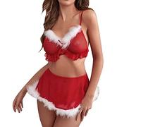 Lingerie de Noël Femme Sexy Christmas Costume Adulte, Ensemble de Lingerie Festif en Dentelle élégante pour Une séduction Confortable et Glamour Les fêtes de d'année