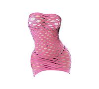 Lingerie en maille pour femmes Nuisette Nuisette Résille Sans Couture Sexy Hole Bag Hanche Net Robe Jupe Courte Pyjama Body (Rouge2,Taille unique)