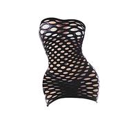 Lingerie en Maille pour Femmes Nuisette Nuisette Résille sans Couture Sexy Hole Bag Hanche Net Robe Jupe Courte Pyjama Body (Le Noir,Taille Unique)