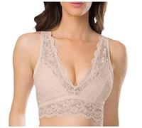 Lingerie Femme Dentelle, Soutien Gorge sans Armature Femme Col en V Sexy Couleur Unie Brassière Chic Et Élégants Confortable Bralette Respirante Léger Décontracté Joli Au Dos Grande Taille Charme Bra