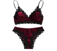 Lingerie Femme Ensemble Sous-vêtements Body-doll Sous-vêtements Sexy Ensemble Nuit Soutien-gorge Femmes Pyjamas Dentelle Velours Lingerie Adolescent, rouge, M