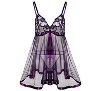 Lingerie Femme Sexy Ensemble Coquine Hot Licou Dentelle Soutien-Gorge Couple Col V Robe de Nuit