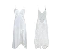 Lingerie Femme Sexy Lingerie Sexy Robe Fente Chemise de Nuit Pure and Style Fille Cils et Dentelle Patchwork Sous-vêtements Sexy Femme Chaîne, Blanc., S