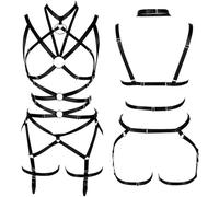 Lingerie Harnais Femme Sexy érotique Bandage réglable sous Vetement Femme Coquine Hot avec Porte-Jarretelles Tenue Punk Gothique Carnaval Halloween Costume (Black, L)